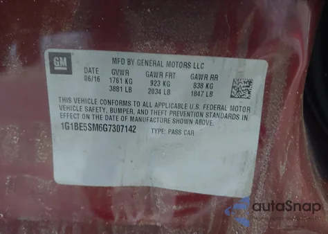 2016 Chevrolet Cruze Lt Auto z USA, uszkodzony, nr VIN 1G1BE5SM6G7307142